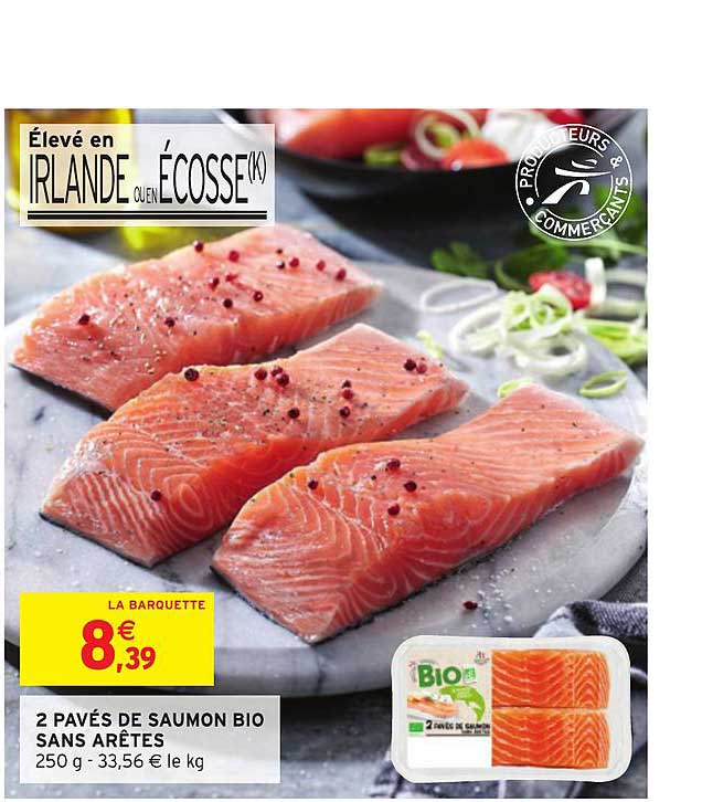 2 pavés de saumon bio sans arêtes