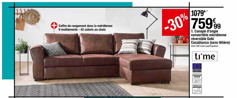 canapé d'angle convertible méridienne réversible gobi