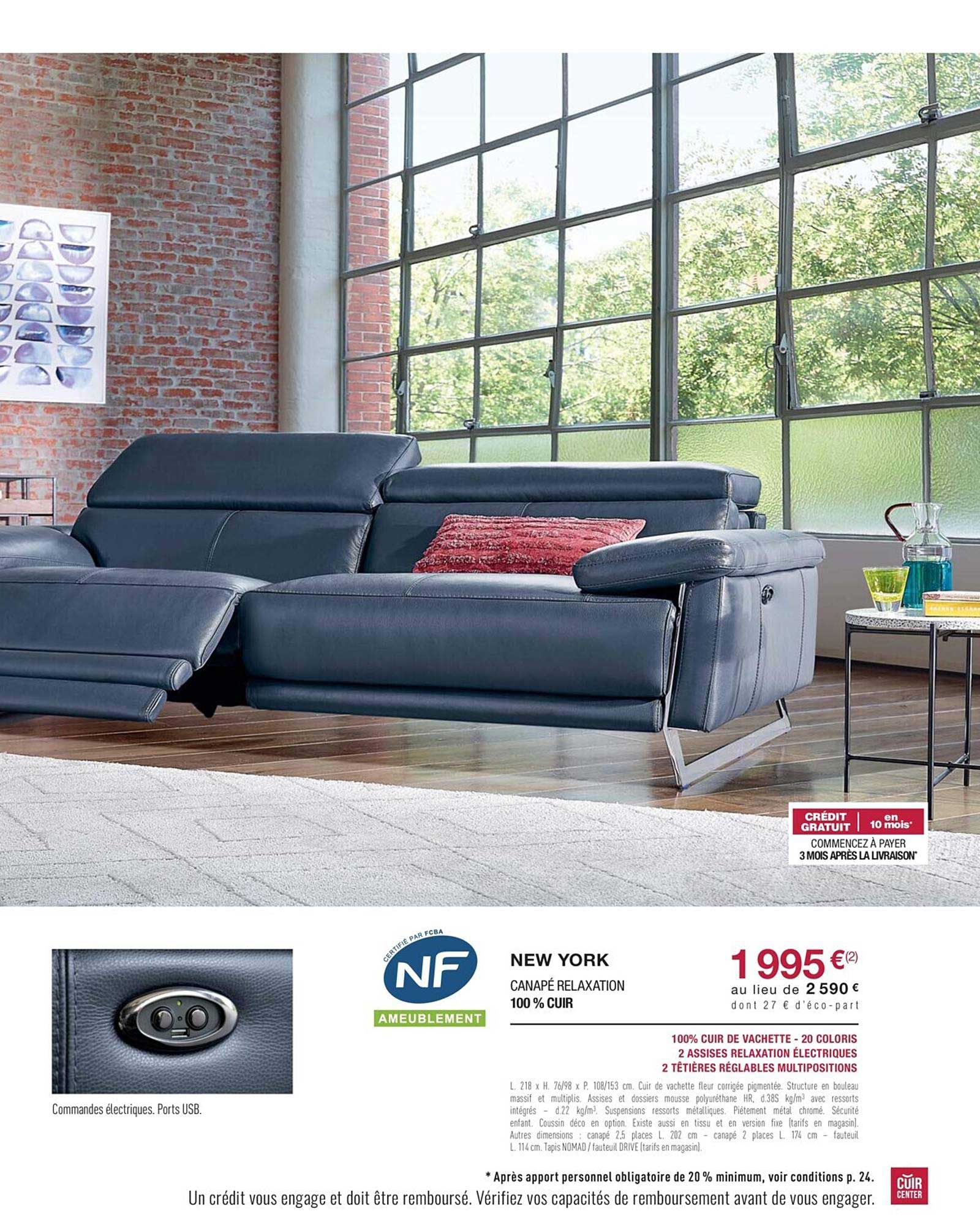 canapé relaxation 100% cuir new york