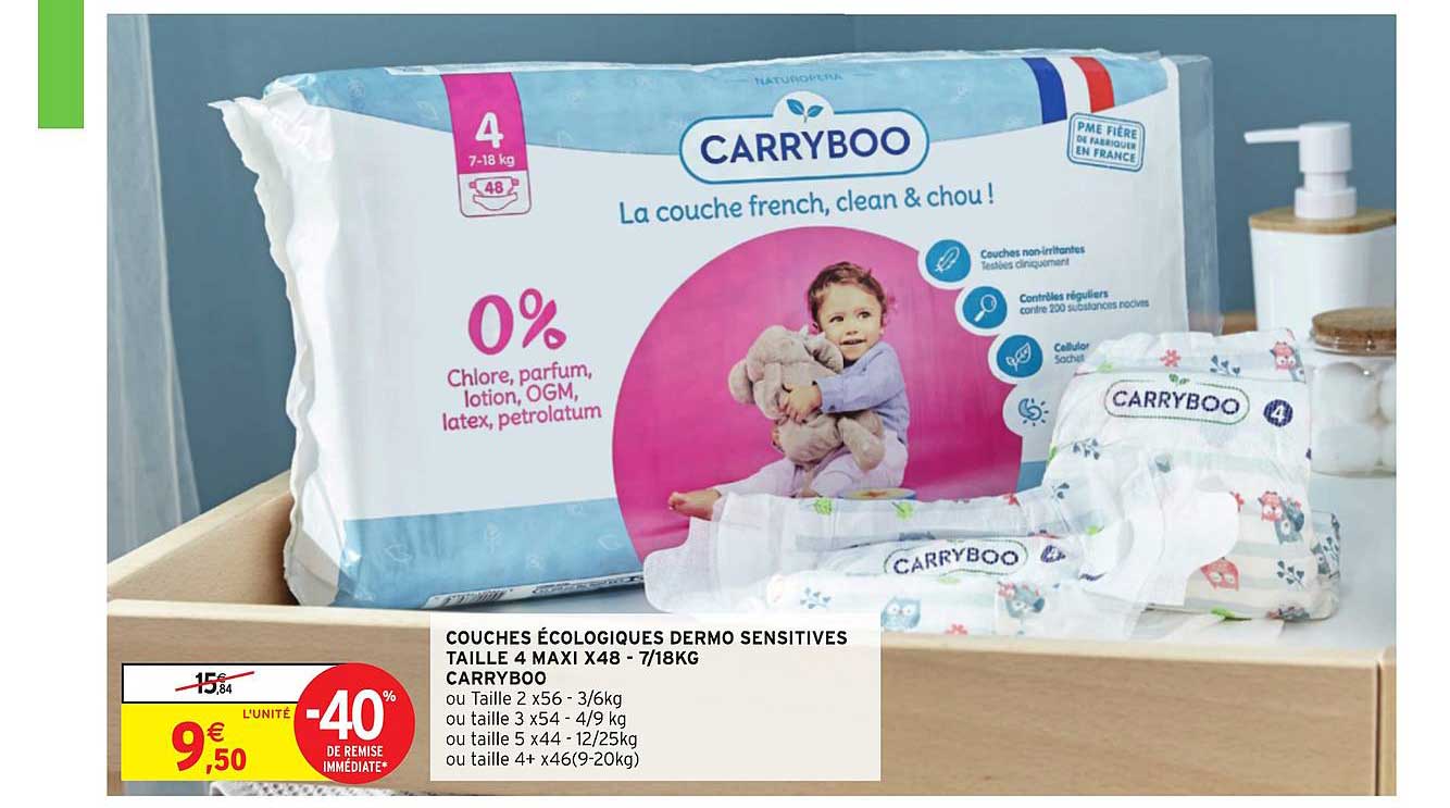 couches écologiques dermo sensitives taille 4 maxi x48 - 7-18 kg carryboo