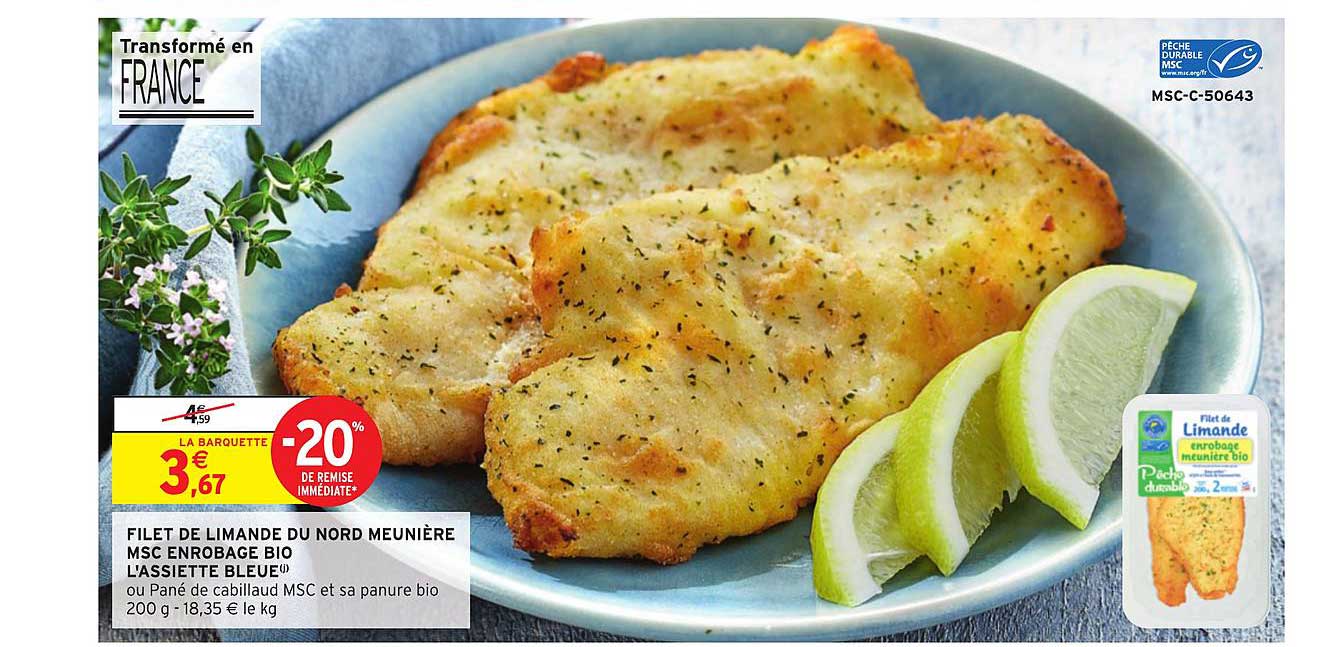 Filet De Limande Du Nord Meunière Msc Enrobage Bio L'assiette Bleue