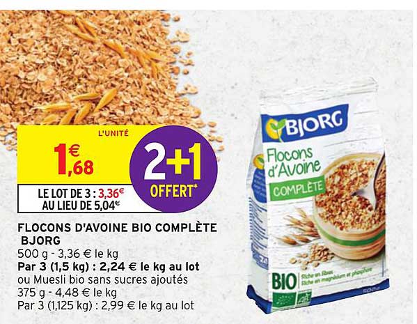 flocons d'avoine bio complète bjorg