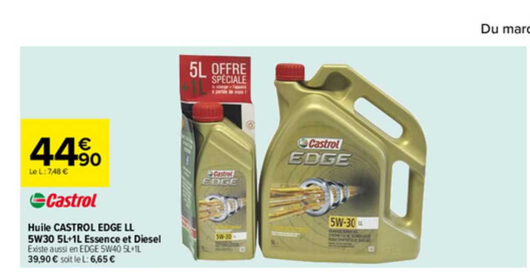 huile castrol edge ll 5w30 5l+1l essence et diesel