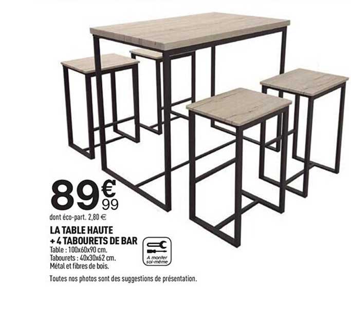 La Table Haute + 4 Tabourets De Bar