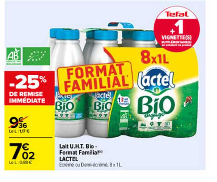 lait u.h.t. bio - format familial lactel