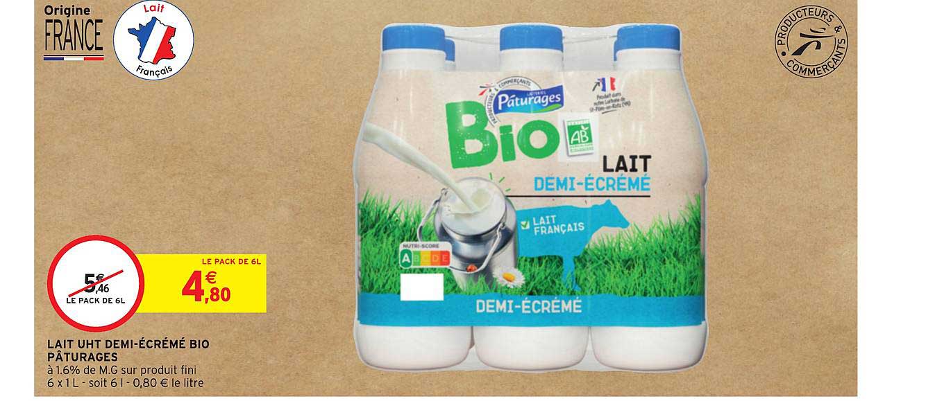 Lait Uht Demi-écrémé Bio Pâturages