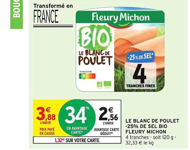 le blanc de poulet -25% de sel bio fleury michon