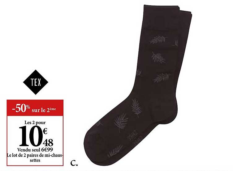 le lot de 2 paires de mi-chaussettes tex