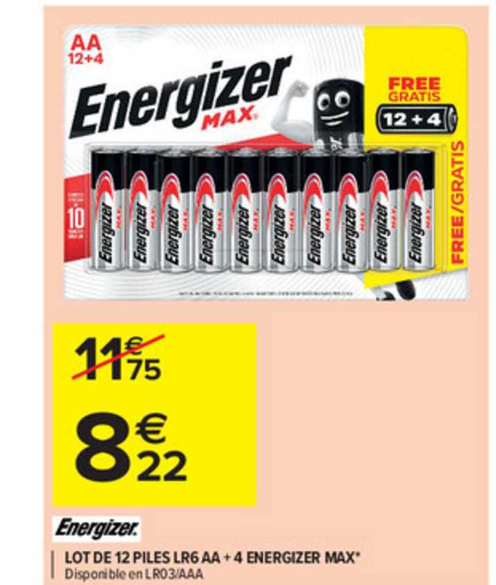 lot de 12 piles lr6 aa + energizer max