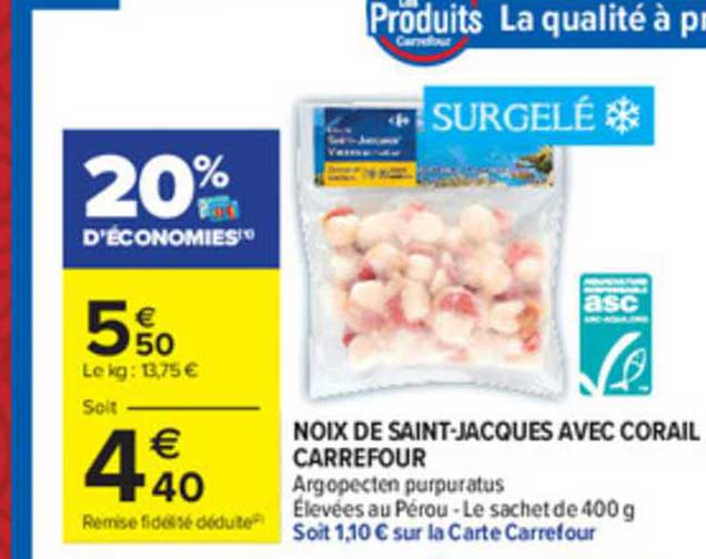 noix de saint-jacques avec corail carrefour