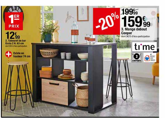 tabouret de bar essia 2 h. 63 cm, mange debout cooper