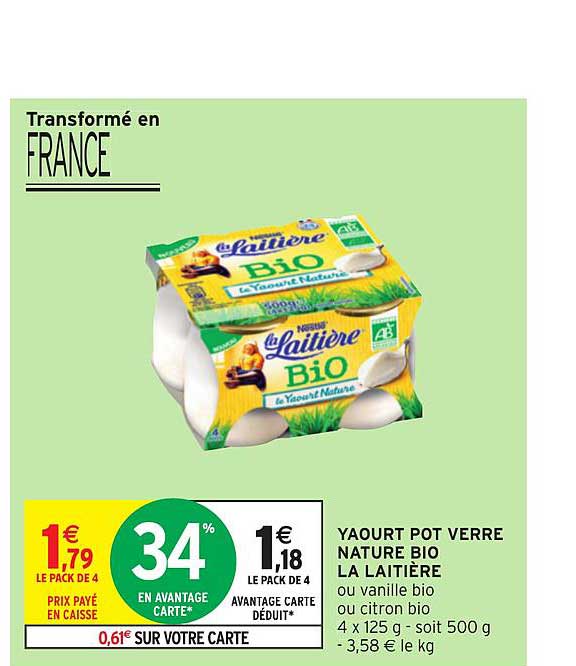 Yaourt Pot Verre Nature Bio La Laitière