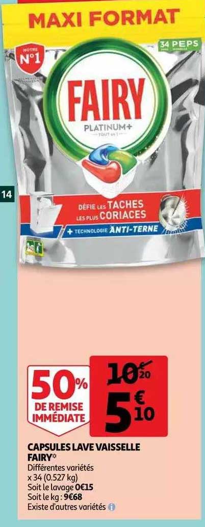 capsules lave vaisselle fairy 50% remise immédiate