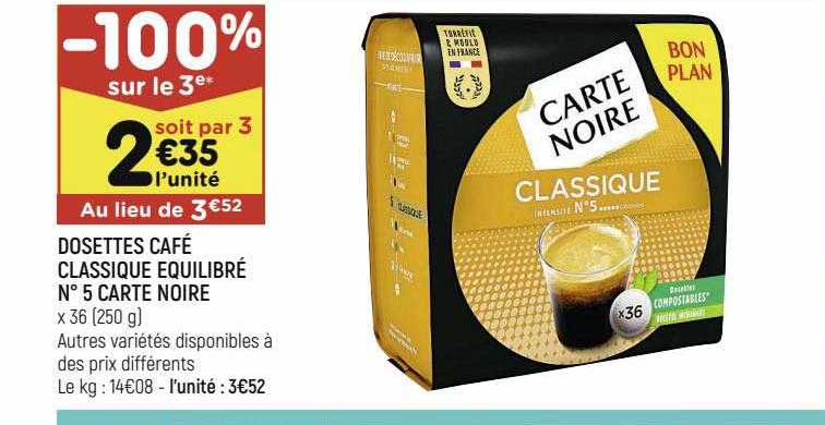 Dosettes Café Classique équilibré N°5 Carte Noire