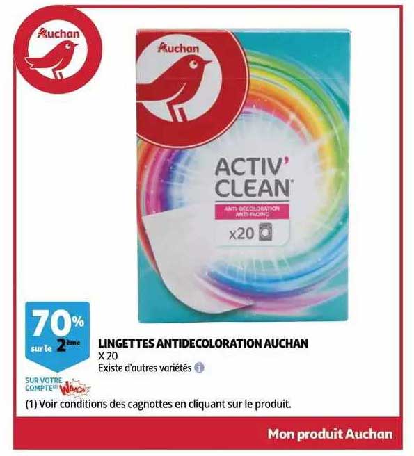 lingettes antidecoloration auchan 70% sur le 2ème