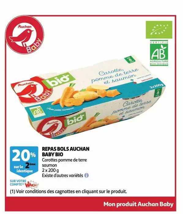 repas bols auchan baby bio 20% sur le 2ème identique