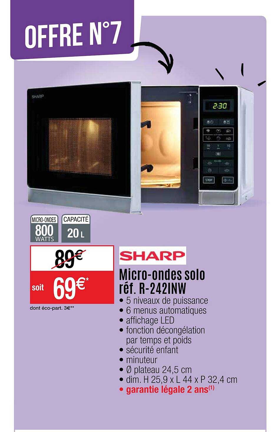 sharp micro-ondes solo réf. r-2421nw