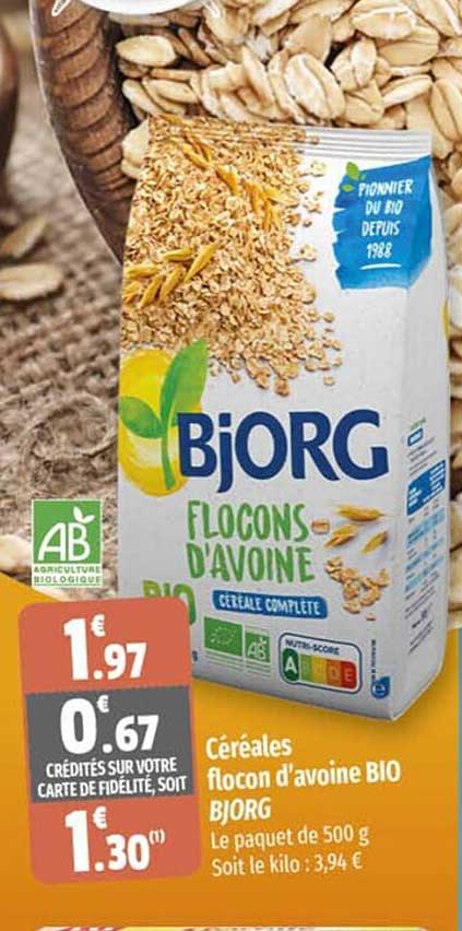 céréales flocon d'avoine bio bjorg