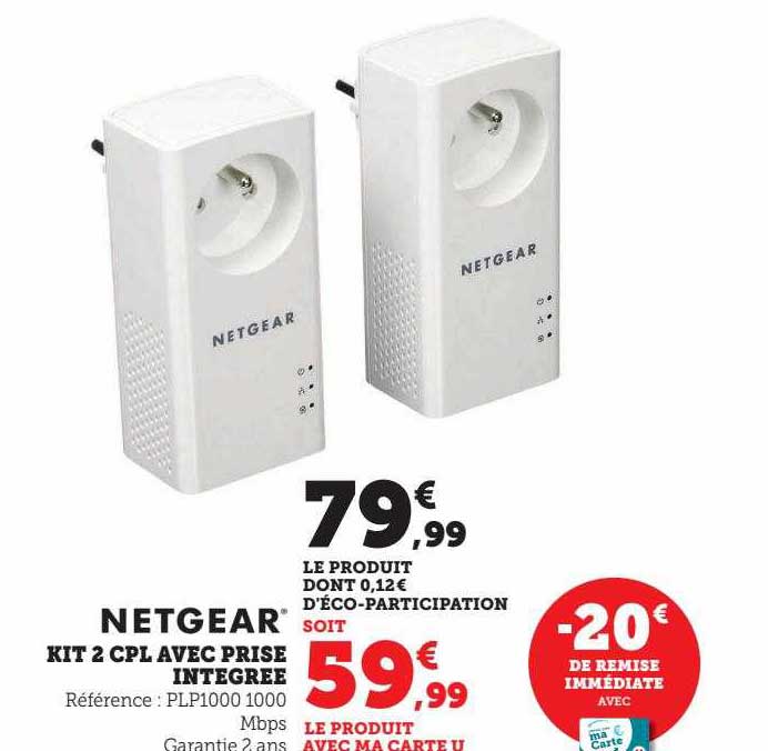 kit 2 cpl avec prise intégrée netgear