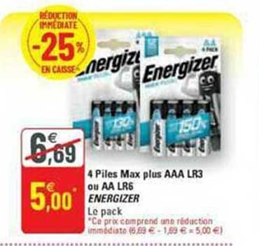 4 piles max plus aaa lr3 ou aa lr6 energizer