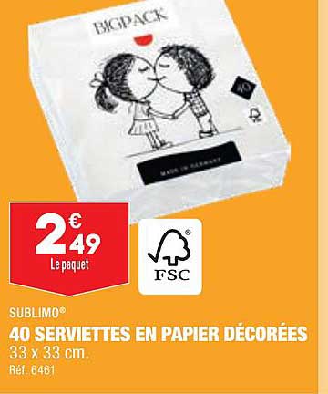 40 serviettes en papier décorées sublimo