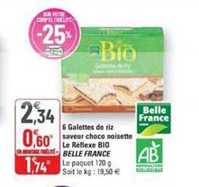 6 galettes de riz saveur choco noisette le réflexe bio belle france