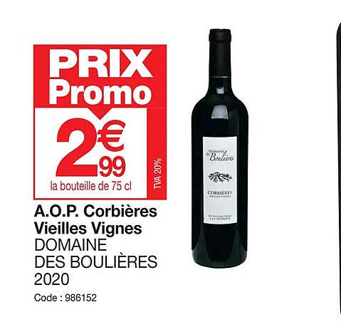 a.o.p. corbières vieilles vignes domaine des boulières 2020