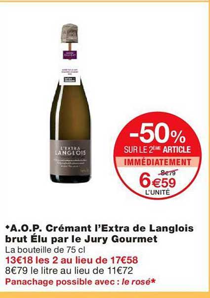 a.o.p. crémant l'extra de langlois brut élu par le jury gourmet