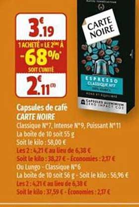 Capsules De Café Carte Noire