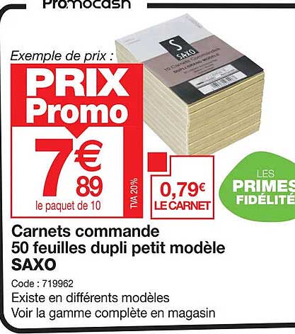 carnets commande 50 feuilles dupli petit modèle saxo