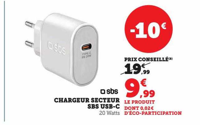 chargeur secteur sbs usb-c sbs