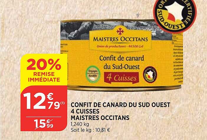 confit de canard du sud ouest 4 cuisses maistres occitans