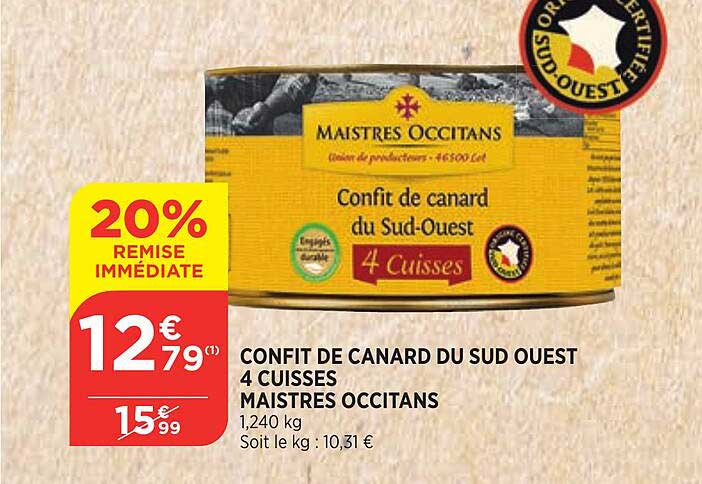 confit de canard du sud ouest 4 cuisses maistres occitans
