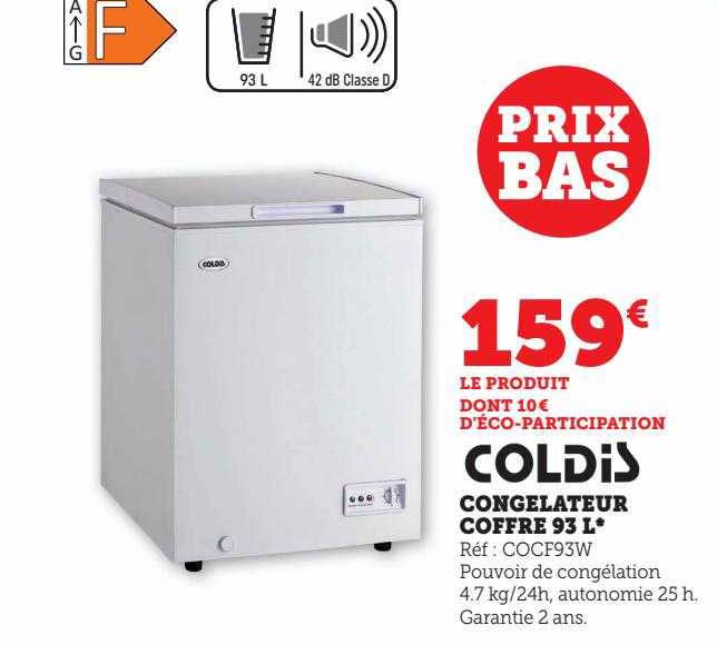 congélateur coffre 93 l coldis