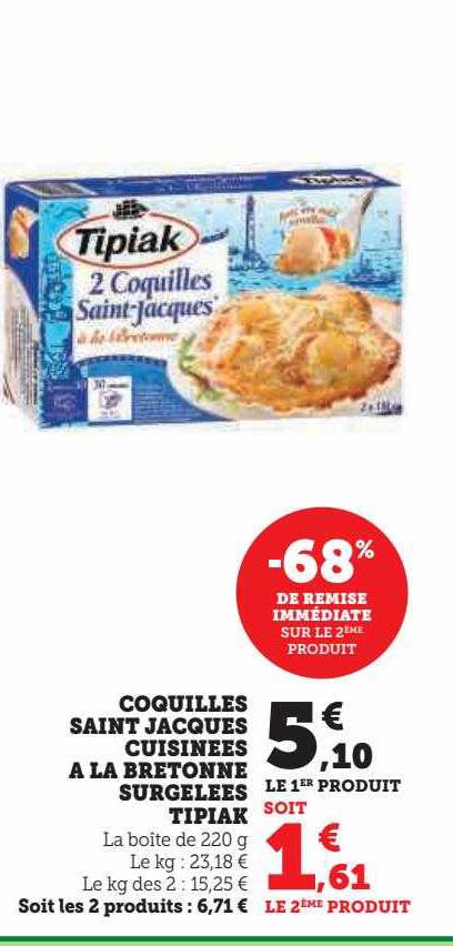 coquilles saint jacques cuisinées à la bretonne surgelées tipiak