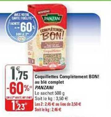 coquillettes complétement bon! au blé complet panzani