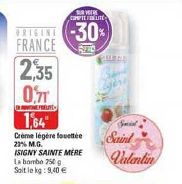 crème légère fouettée 20% m.g. isigny sainte mère