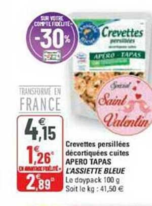 Crevettes Persillées Décortiquées Cuites Apéro Tapas L'assiette Bleue