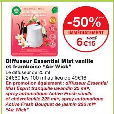 diffuseur essential mist vanille et framboise "air wick"