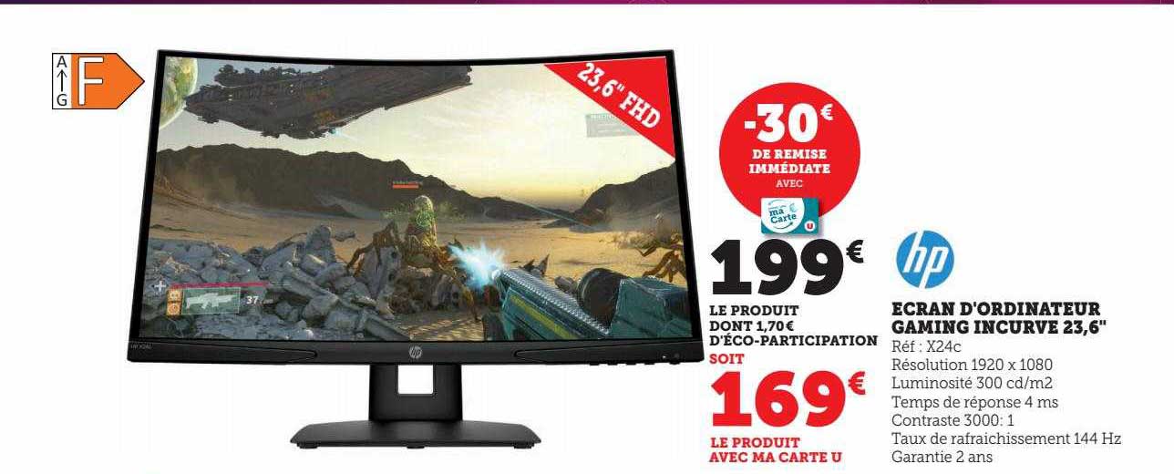 écran d'ordinateur gaming incurve 23,6" hp