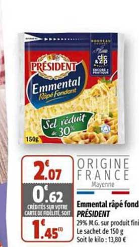 Emmental Râpé Fond Président