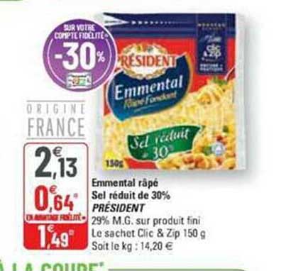 emmental râpé sel réduit de 30% président