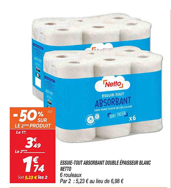 essuie-tout absorbant double épaisseur blanc netto