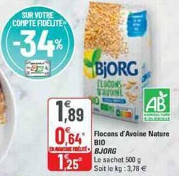flocons d'avoine nature bio bjorg