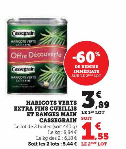 haricots verts extra fins cueillis et rangés main cassegrain