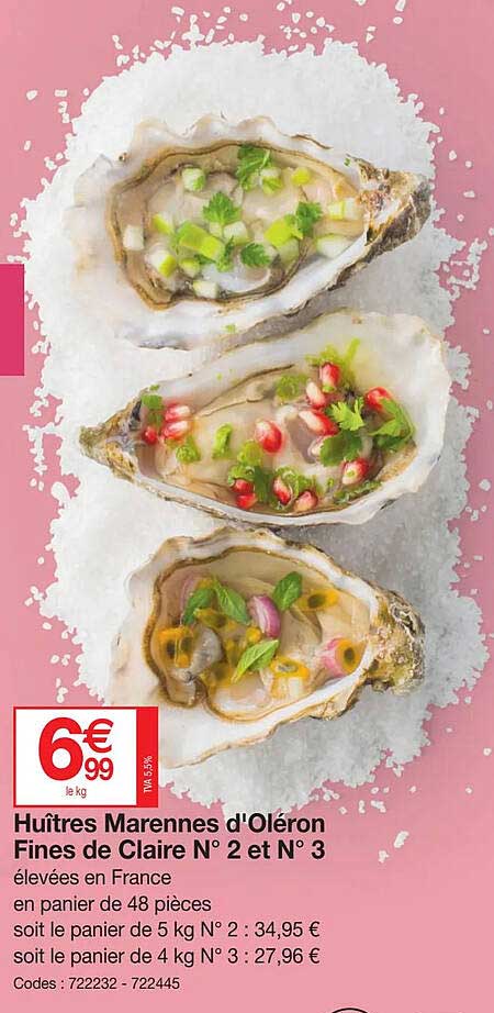 huîtres marennes d'oléron fines de claire n°2 et n°3