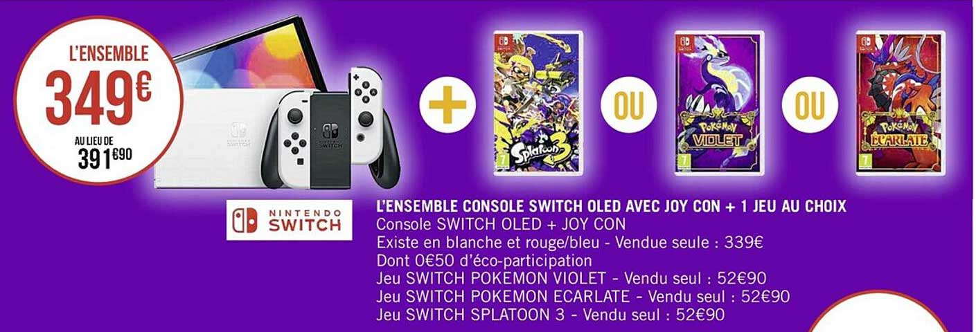 l'ensemble console switch oled avec joy con + 1 jeu au choix