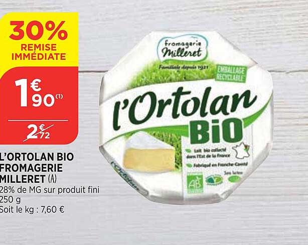 L'ortolan Bio  Fromagerie Milleret