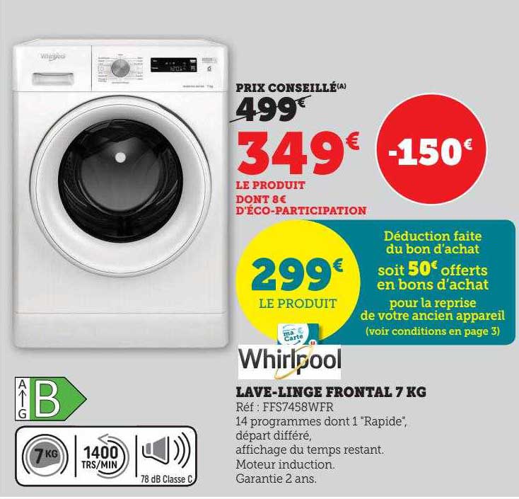 lave-linge frontal 7 kg whirlpool