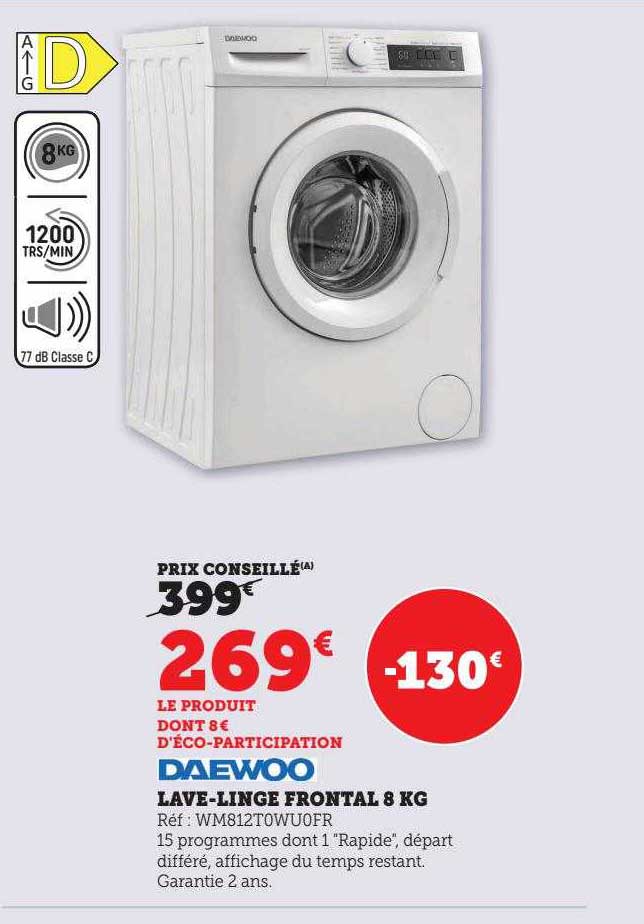 lave-linge frontal 8 kg daewoo